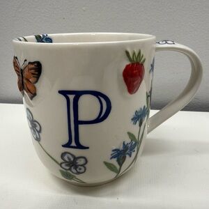 ANTHROPOLOGIE MONARCH BUTTERFLY MUG LETTER “ P” NEW